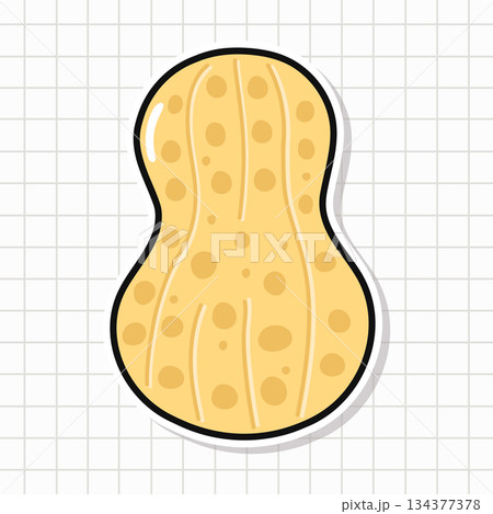 Cartoon peanut sticker on grid background for food concepts 134377378