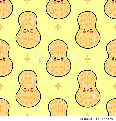 Cute kawaii peanut seamless pattern on yellow background 134377379