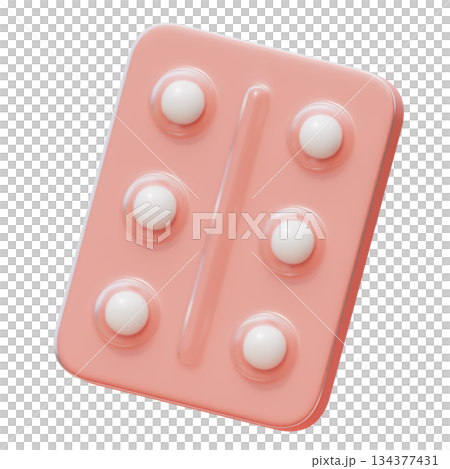 Birth control pill cartoon style 3D graphic 134377431