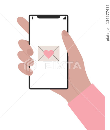 Hand holding mobile phone with love message. Valentines Day concept. Love letters. Vector design element isolated on white background.	 134377455