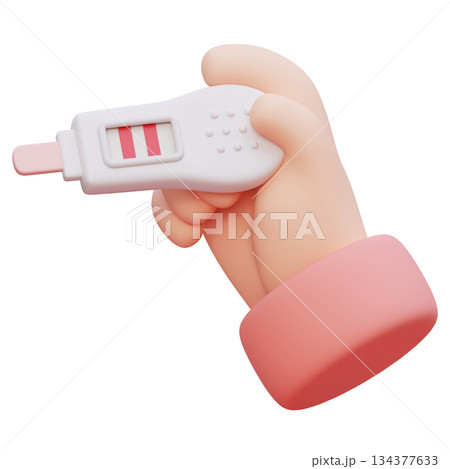 Hand Holding Positive Pregnancy Test Device cartoon style 3D graphic Hand Holding Positive Pregnancy Test Device cartoon style 3D graphic 134377633