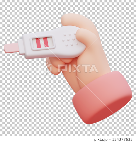 Hand Holding Positive Pregnancy Test Device cartoon style 3D graphic Hand Holding Positive Pregnancy Test Device cartoon style 3D graphic 134377633