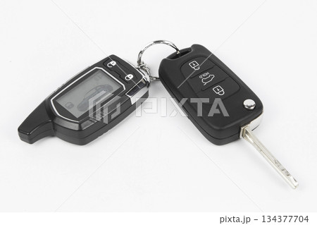 Key with radio remote panel trinket isolated over white backround Key with radio remote panel trinket isolated over white backround 134377704