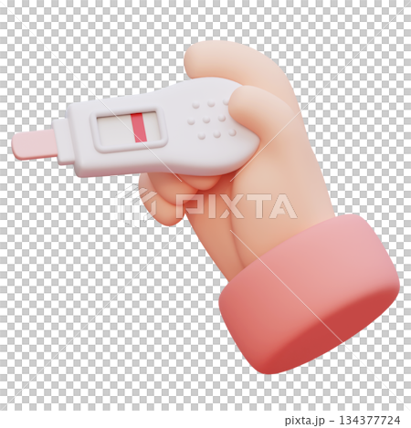 Hand Holding negative Pregnancy Test Device cartoon style 3D graphic Hand Holding negative Pregnancy Test Device cartoon style 3D graphic 134377724