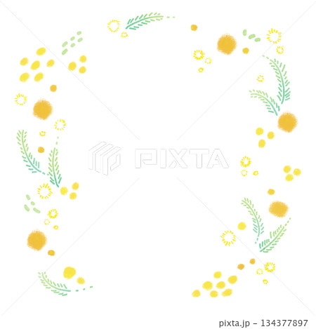 黄色いミモザのリース風フレーム 134377897
