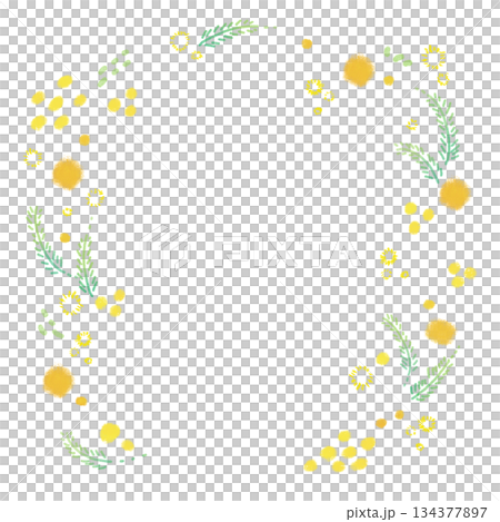 黄色いミモザのリース風フレーム 134377897