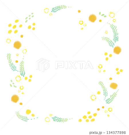 黄色いミモザのリース風フレーム 134377898