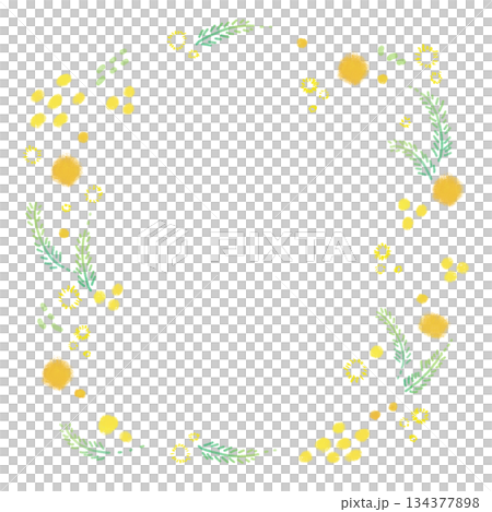 黄色いミモザのリース風フレーム 134377898