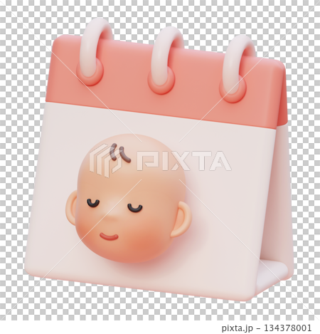 cute baby with due date calendar cartoon style 3D graphic 134378001