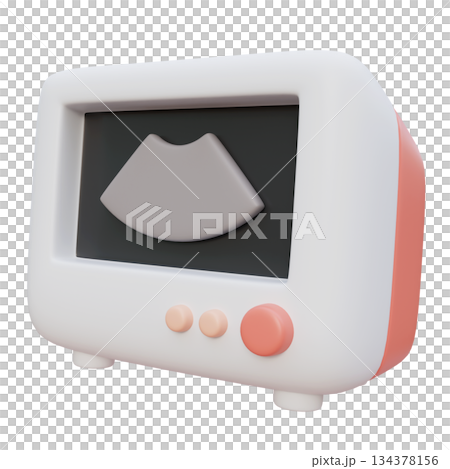 Ultrasound Scan of Baby in Monitor cartoon style 3D graphic 134378156
