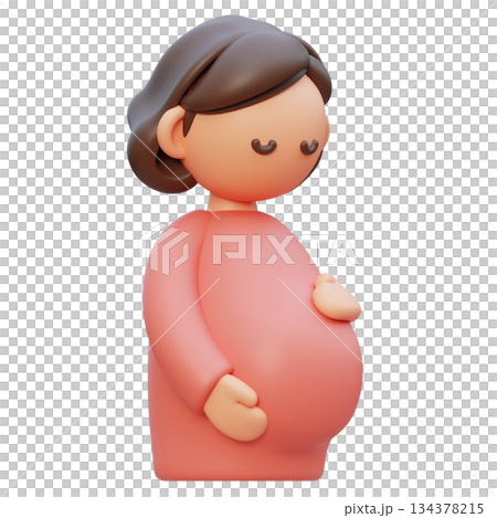 Pregnant Character Holding Her Belly cartoon style 3D graphic 134378215