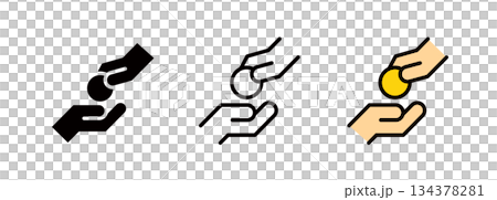 代表現金支付和捐款的手形圖標 134378281