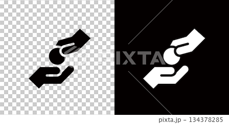 Hand icons representing cash payments and donations 134378285