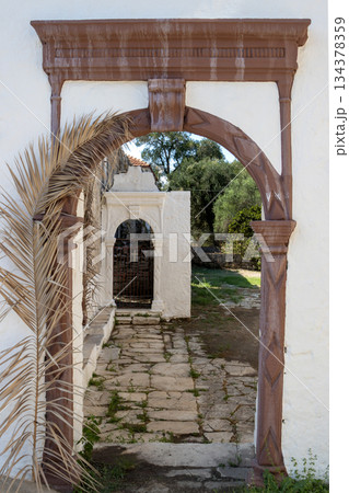 Yard of Pandokrator church in Makratika, Paxos, Greece 134378359