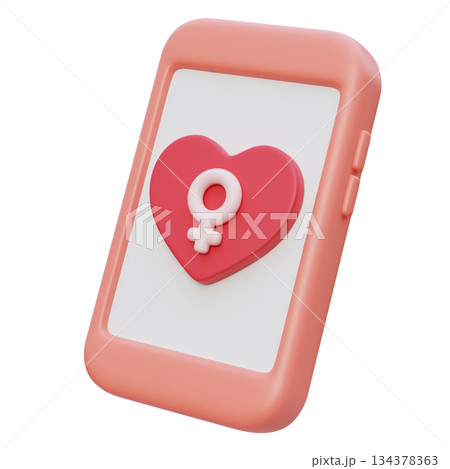 Smartphone with Female Gender Symbol and Heart on Screen cartoon style 3D graphic 134378363