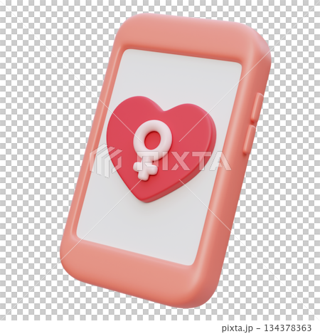 Smartphone with Female Gender Symbol and Heart on Screen cartoon style 3D graphic 134378363