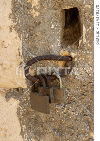 Sling we three padlocks, Paxos, Greece 134378370