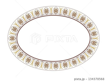 Vector golden seamless classic Greek oval ornament. Oval of Ancient Greece and the Roman Empire. Classic Endless pattern frame border Roman Empire. Typical egyptian, assyrian and greek motives 134378568