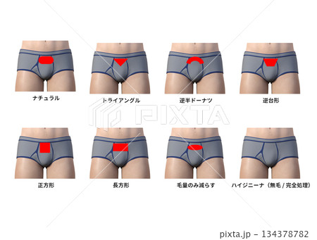 男性の美容脱毛 Vラインの処理方法一覧のイラストセット 134378782