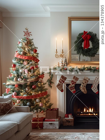 暖炉のある部屋と靴下 134378905