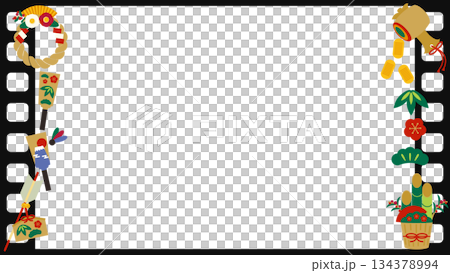 新年裝飾電影底片底片幀素材（寬高比 16:9） 134378994