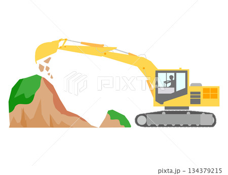 土を削るショベルカーのイラスト 土を削るショベルカーのイラスト 134379215