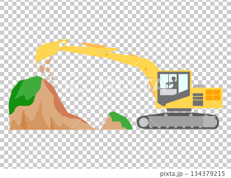 土を削るショベルカーのイラスト 土を削るショベルカーのイラスト 134379215
