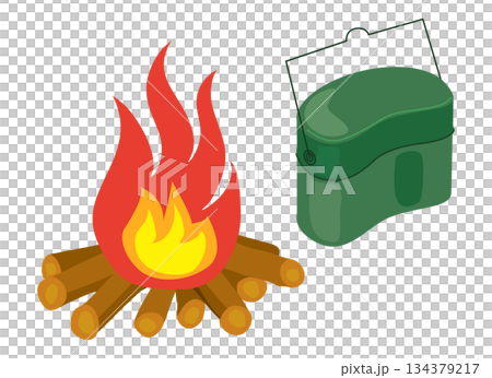 餐具和篝火的插圖 餐具和篝火的插圖 134379217