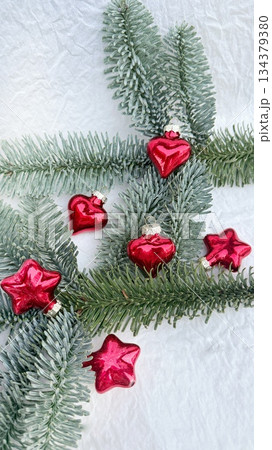fir branches on snow fir branches on snow 134379380