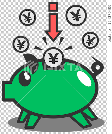 Illustration of putting cash into a cute piggy bank to save money for investment Illustration of putting cash into a cute piggy bank to save money for investment 134379409