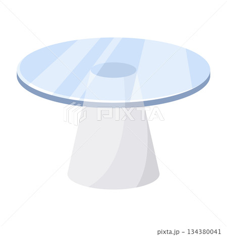 Table furniture of glass and metal, interior desk. Empty table isolated illustration on white background. Vector illustration of platform or stand 134380041