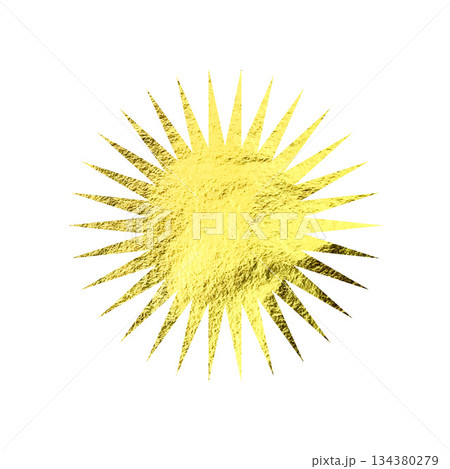 Golden star, sunburst symbol. Shiny gold foil. Vintage sunbeam symbol. Shopping labels, sale sticker, quality mark. Modern art. Wedding, greeting card decoration elements. Vector illustration 134380279
