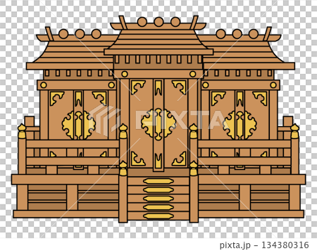 神道祭壇，三神社結構，向量圖 | 神道教，日式風格，吉祥物 134380316