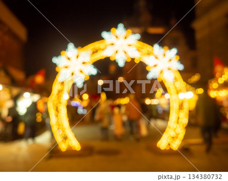 Winter festival with lights and decorations in the market at night 134380732