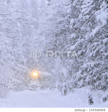 猛吹雪の只見線 134380808