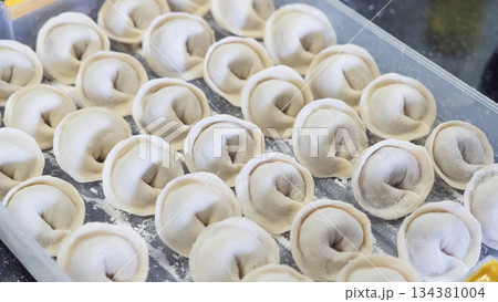 Traditional Russian Dumplings Pelmeni Close Up Traditional Russian Dumplings Pelmeni Close Up 134381004