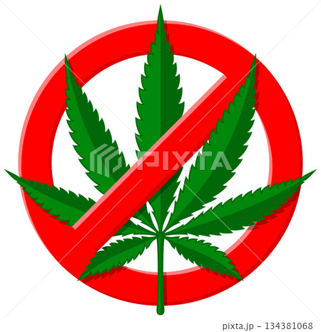 Stop Sign with Hemp Leaf 134381068