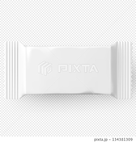 Realistic candy white paper or plastic package mockup, vector product wrapper blank, snack sachet container design Realistic candy white paper or plastic package mockup, vector product wrapper blank, snack sachet container design 134381309