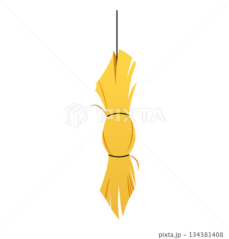 Haystack bundle tied and hanging on the rope flat vector icon, bale of hay, straw barn, agricultural forage fodder straw 134381408