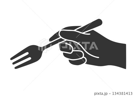 フォークを持つ手のシルエットアイコン 134381413