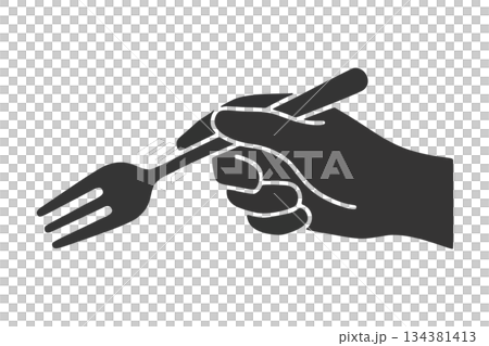 フォークを持つ手のシルエットアイコン 134381413
