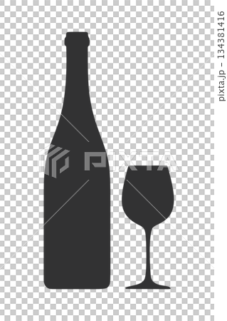 葡萄酒瓶和葡萄酒杯輪廓圖標 134381416