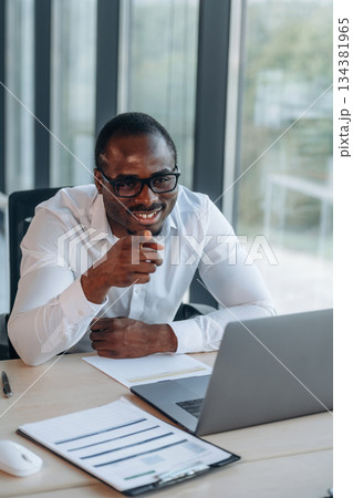 Online meeting. Businessman is working in modern office 134381965