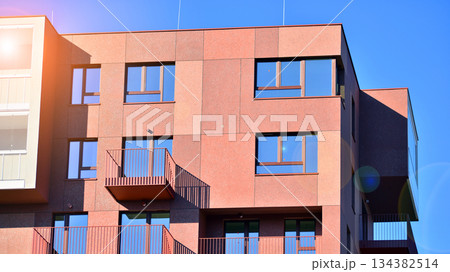 Modern European residential apartment buildings quarter. Abstract architecture, fragment of modern urban geometry. Modern European residential apartment buildings quarter. Abstract architecture, fragment of modern urban geometry. 134382514