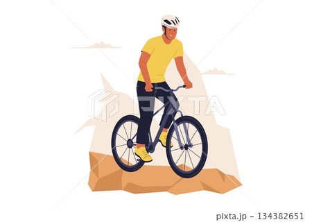 Vector Illustration of Man Mountain Biking and Off-Road Cycling Vector Illustration of Man Mountain Biking and Off-Road Cycling 134382651