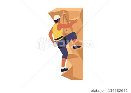 Vector Illustration of Man Rock Climbing and Bouldering 134382653