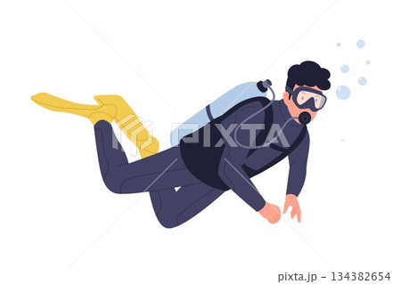 Vector Illustration of Man Scuba Diving Underwater 134382654