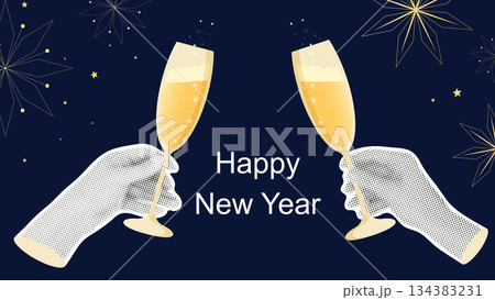 Happy New Year banner in collage style Happy New Year banner in collage style 134383231