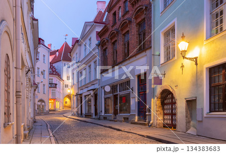 Old Town street at dawn, Tallinn, Estonia Old Town street at dawn, Tallinn, Estonia 134383683