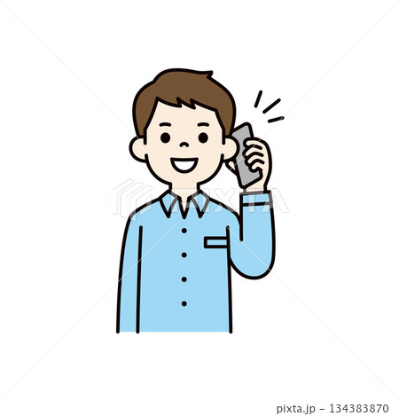 スマートフォンで通話する・話す、若い男性・ビジネスマン・パパのベクターイラスト素材＿カラー 134383870
